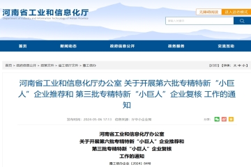 河南省開展第六批專精特新“小巨人”企業(yè)推薦和第三批專精特新“小巨人”企業(yè)復(fù)核工作！