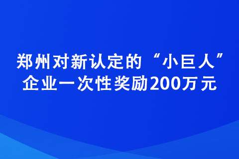 鄭州對新認定的“小巨人”企業一次性獎勵200萬元 鄭州對新認定的“小巨人”企業一次性獎勵200萬元